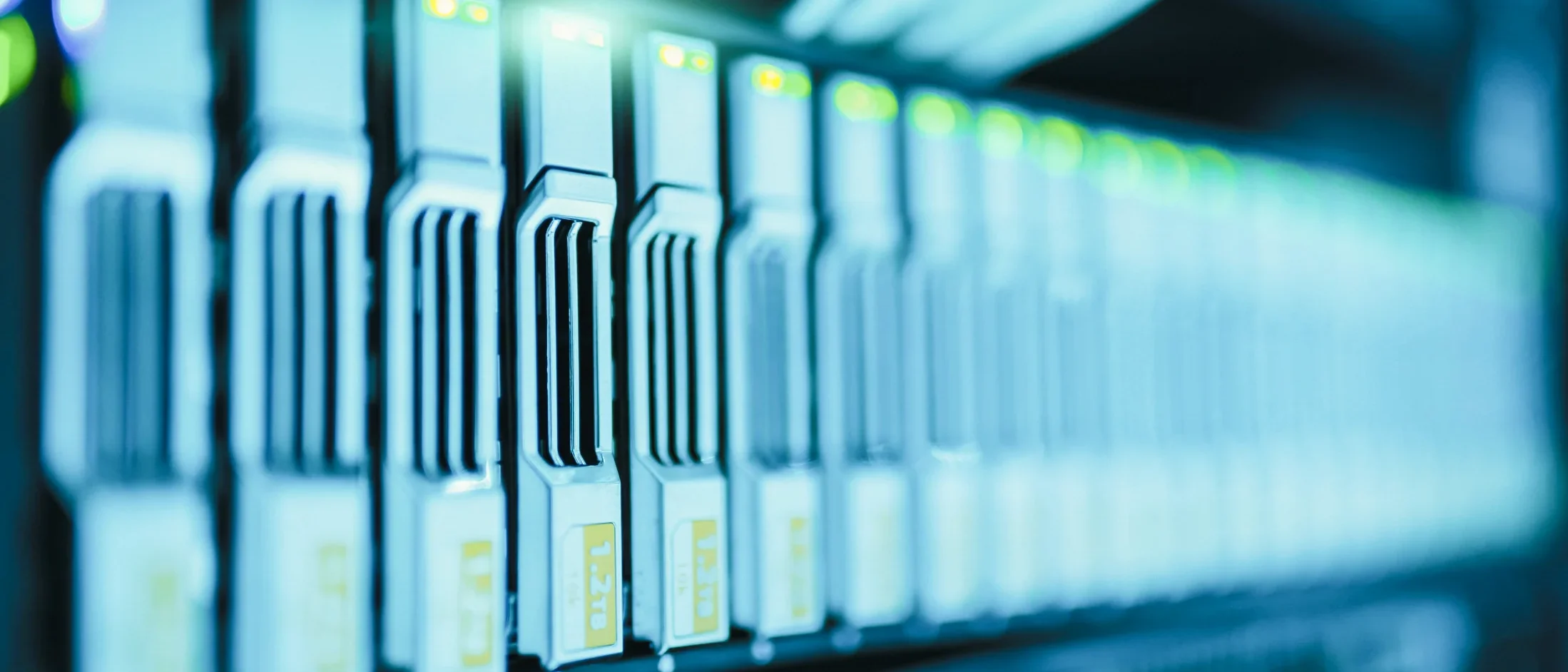 Rows of data-center storage and server hardware